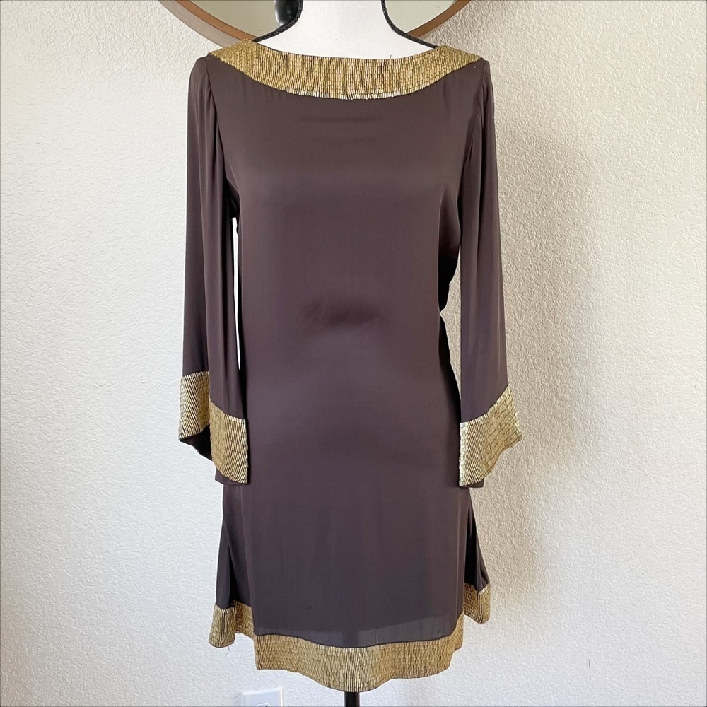 Alice and Olivia Silk Beaded Long Sleeve Dress